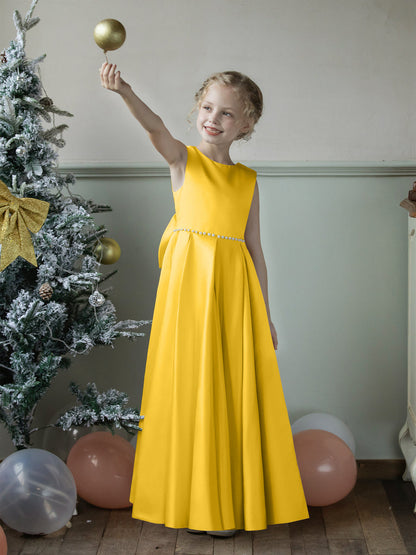 Vestidos Floridos de Cetim com Gola Redonda e Pérolas e Laço