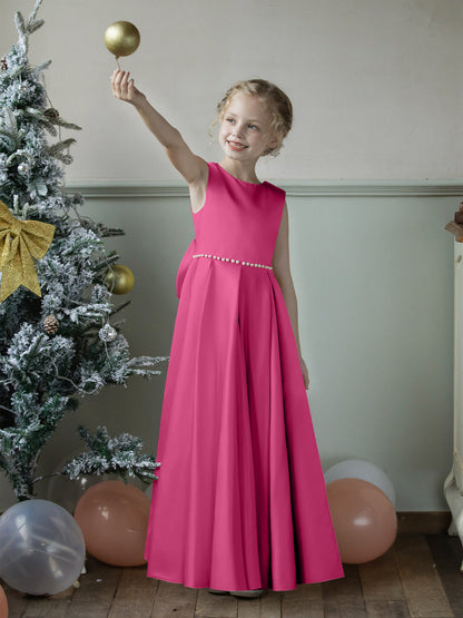 Vestidos Floridos de Cetim com Gola Redonda e Pérolas e Laço