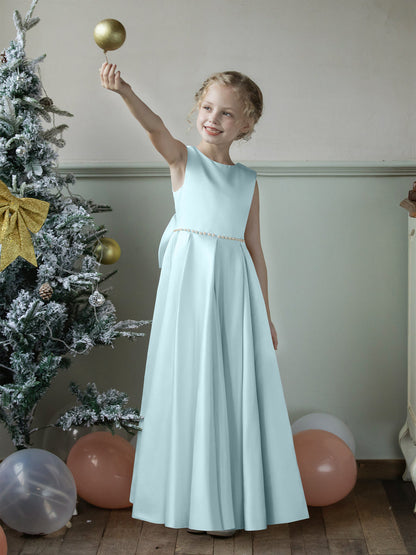 Vestidos Floridos de Cetim com Gola Redonda e Pérolas e Laço