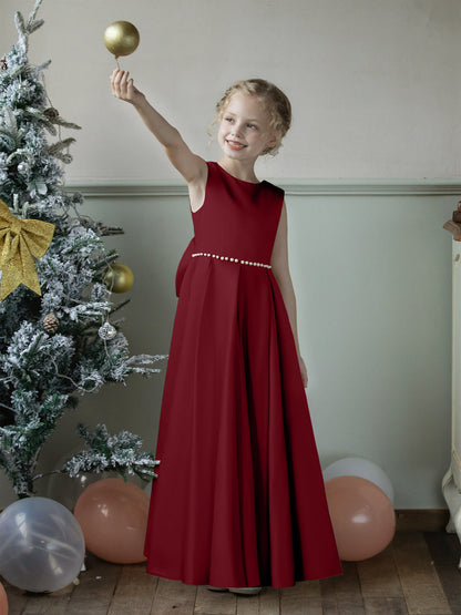 Vestidos Floridos de Cetim com Gola Redonda e Pérolas e Laço