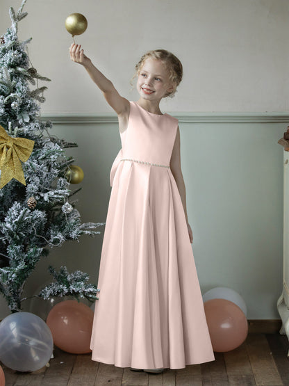 Vestidos Floridos de Cetim com Gola Redonda e Pérolas e Laço