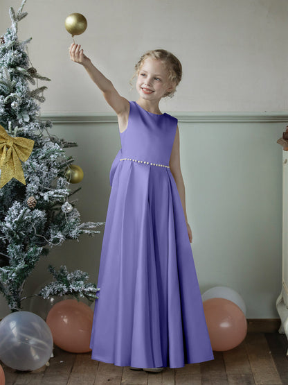 Vestidos Floridos de Cetim com Gola Redonda e Pérolas e Laço