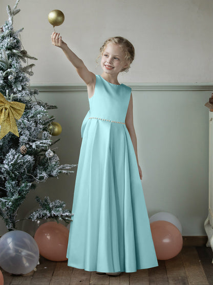 Vestidos Floridos de Cetim com Gola Redonda e Pérolas e Laço