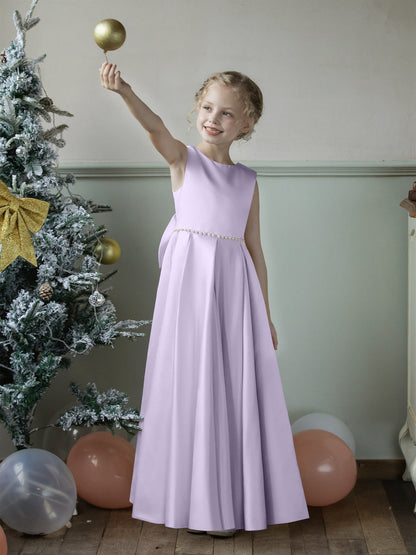Vestidos Floridos de Cetim com Gola Redonda e Pérolas e Laço