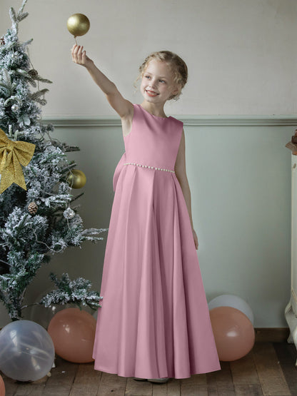 Vestidos Floridos de Cetim com Gola Redonda e Pérolas e Laço