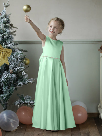 Vestidos Floridos de Cetim com Gola Redonda e Pérolas e Laço