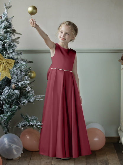 Vestidos Floridos de Cetim com Gola Redonda e Pérolas e Laço