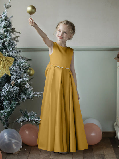 Vestidos Floridos de Cetim com Gola Redonda e Pérolas e Laço