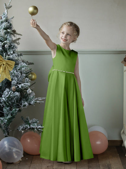 Vestidos Floridos de Cetim com Gola Redonda e Pérolas e Laço