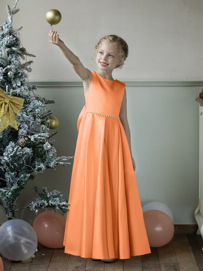 Vestidos Floridos de Cetim com Gola Redonda e Pérolas e Laço