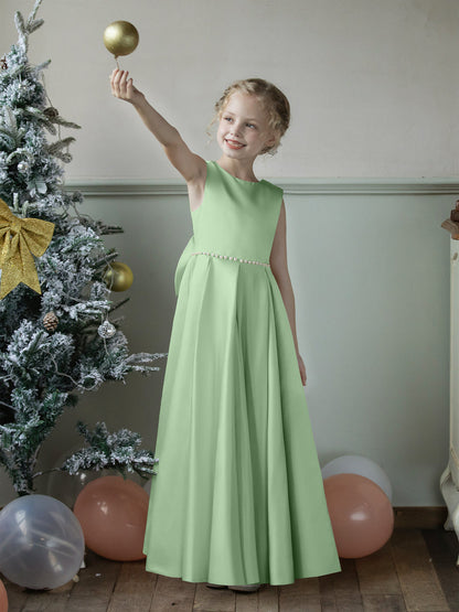 Vestidos Floridos de Cetim com Gola Redonda e Pérolas e Laço