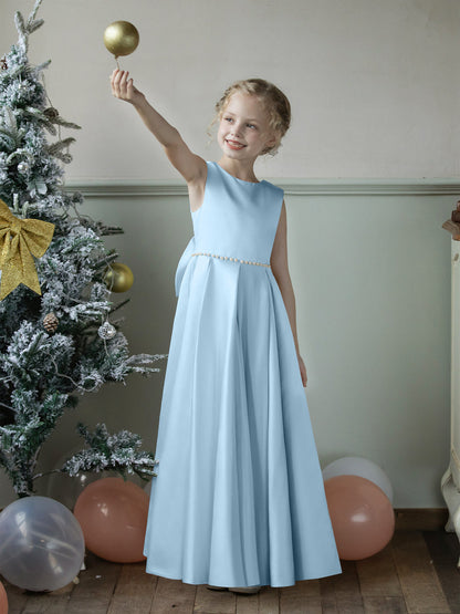 Vestidos Floridos de Cetim com Gola Redonda e Pérolas e Laço