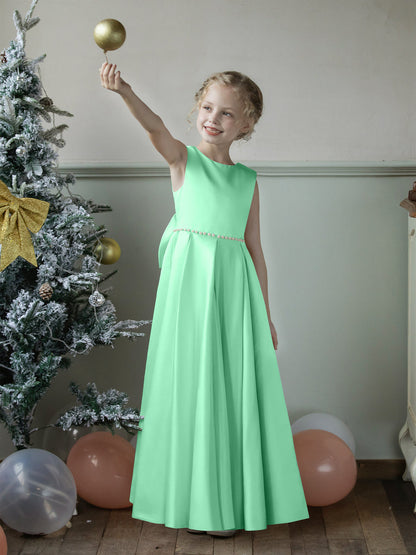 Vestidos Floridos de Cetim com Gola Redonda e Pérolas e Laço