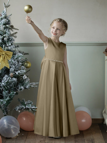 Vestidos Floridos de Cetim com Gola Redonda e Pérolas e Laço
