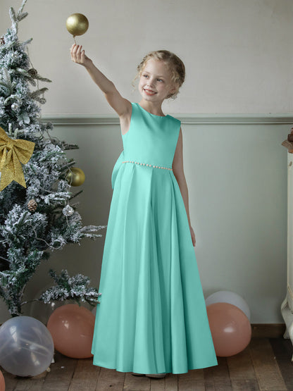 Vestidos Floridos de Cetim com Gola Redonda e Pérolas e Laço