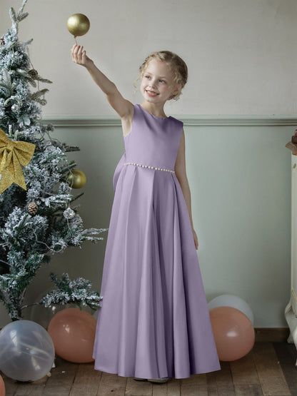 Vestidos Floridos de Cetim com Gola Redonda e Pérolas e Laço