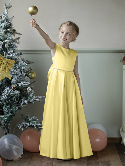 Vestidos Floridos de Cetim com Gola Redonda e Pérolas e Laço