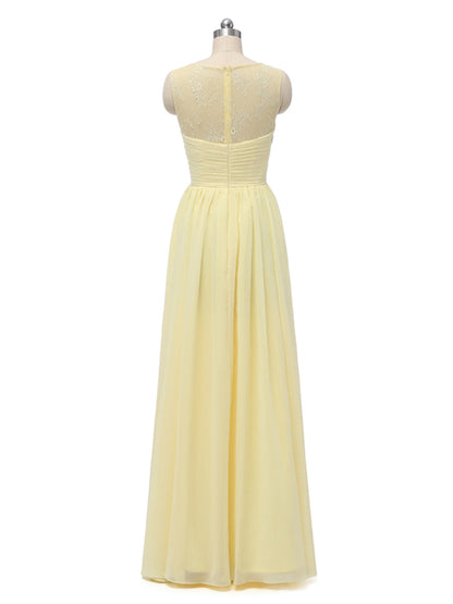 Princesa/Formato A Decote Redondo Chiffon Renda com Pregas Até Ao Chão Vestidos de Dama de Honra