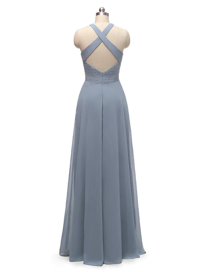 Princesa/Formato A Decote Em V Sem Mangas com Cauda/Arrastar Chiffon Vestidos de Dama de Honra