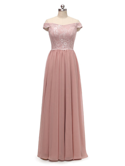 Trapézio/Princesa Sem Mangas Chiffon com Renda Até Ao Chão Vestidos de Dama de Honra