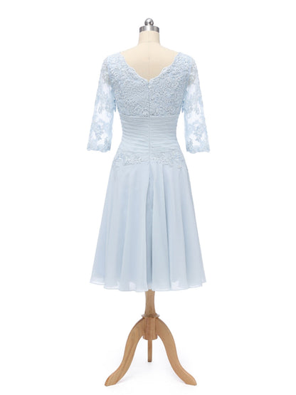 Princesa/Formato A Decote Em V Meia Manga Chiffon com Pregas Appliques Vestidos de Dama de Honra