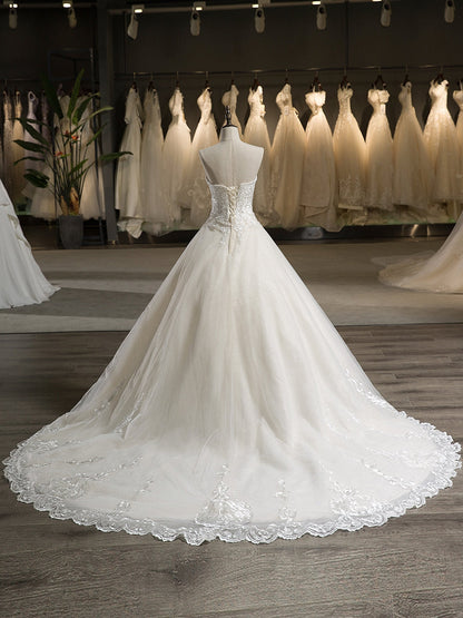 Sem Alças Sem Mangas Apliques de Tule com Miçangas Vestido de Baile Vestido de Noiva