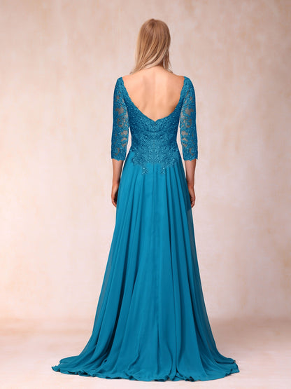 Corte A/Princesa com Decote Em V Mangas 3/4 Vestidos de Noite Formais Longos com Lantejoulas