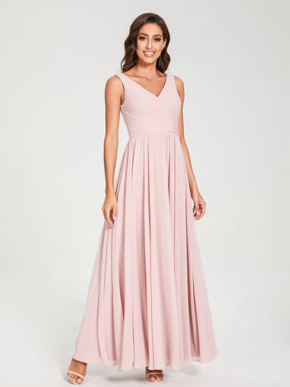Princesa/Formato A Decote Em V Sem Mangas com Pregas Até Ao Chão Vestidos de Madrinha