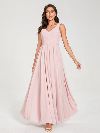 Princesa/Formato A Decote Em V Sem Mangas com Pregas Até Ao Chão Vestidos de Madrinha