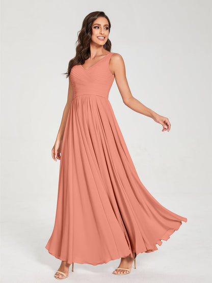 Princesa/Formato A Decote Em V Sem Mangas com Pregas Até Ao Chão Vestidos de Madrinha
