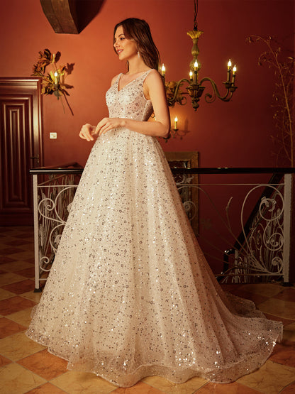 Princesa/Formato A Decote Em V Sem Mangas Longa Vestidos de Baile