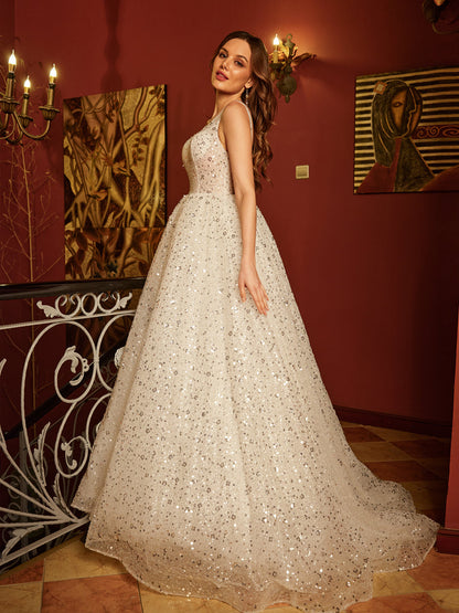 Princesa/Formato A Decote Em V Sem Mangas Longa Vestidos de Baile