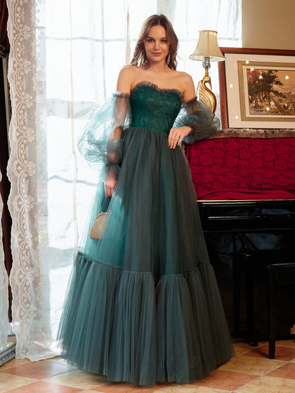 Corte A/Princesa Tule Coração Longos Vestidos de Baile