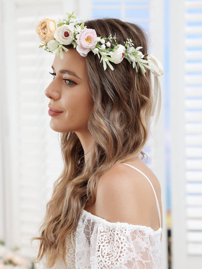 Coroas de Flores de Casamento Artificiais de 3 Cores com Fita Champanhe