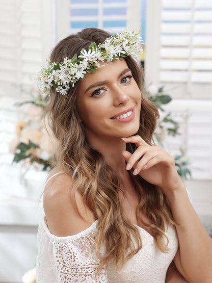 Coroas de Flores Brancas Artificiais para Casamento com Faixa de Tule