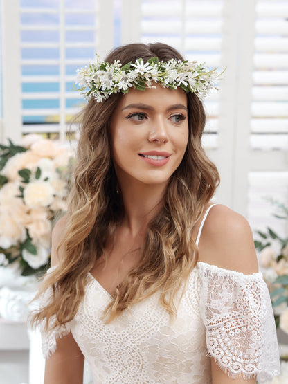 Coroas de Flores Brancas Artificiais para Casamento com Faixa de Tule