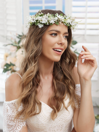 Coroas de Flores Brancas Artificiais para Casamento com Faixa de Tule