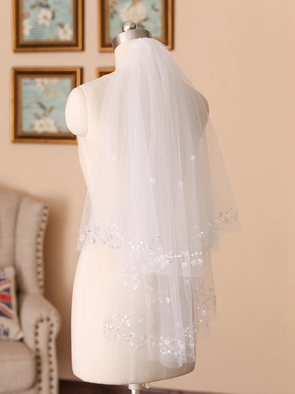 Tule Extravagante de 2 Camadas com Véus de Casamento de Lantejoulas
