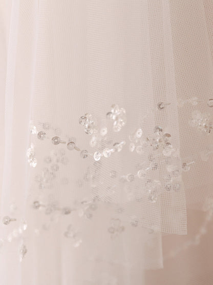 Tule Extravagante de 2 Camadas com Véus de Casamento de Lantejoulas