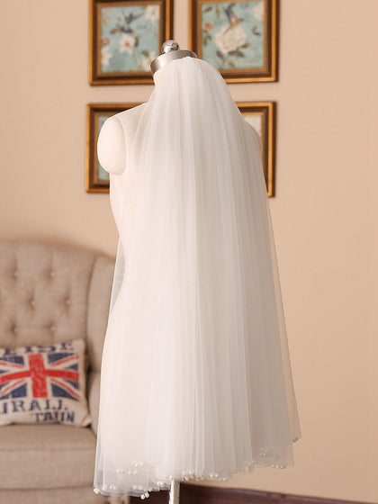 Tule Gracioso com Véus de Casamento com Miçangas