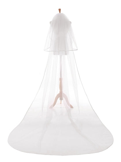 Véus de Noiva Longos de Tule Elegantes de 2 Camadas