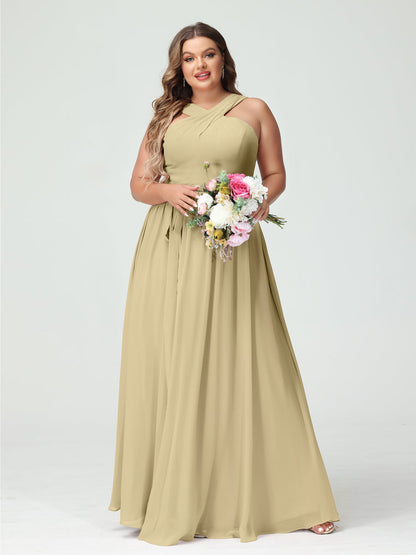 Vestidos de Dama de Honra Em Chiffon Sem Mangas A-Line / Princess Criss Cross com Faixa