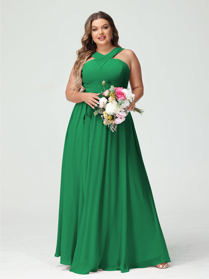 Vestidos de Dama de Honra Em Chiffon Sem Mangas A-Line / Princess Criss Cross com Faixa