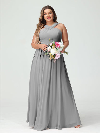 Vestidos de Dama de Honra Em Chiffon Sem Mangas A-Line / Princess Criss Cross com Faixa