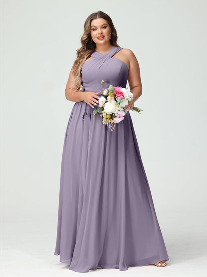 Vestidos de Dama de Honra Em Chiffon Sem Mangas A-Line / Princess Criss Cross com Faixa