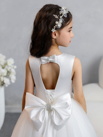 Vestidos Floridos de Tule com Gola Redonda e Laço Na Cintura