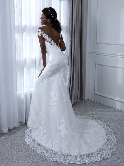 Vestidos de Noiva de Sereia de Tule Sem Mangas com Decote Transparente e Apliques