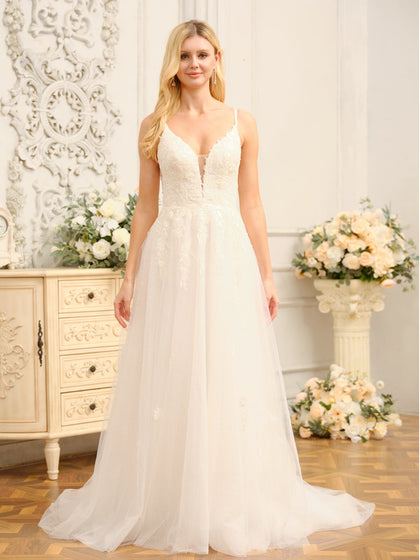 Corte A/Princesa Alças Finas Sem Mangas Vestidos de Noiva Longos com Apliques e Seusiqns